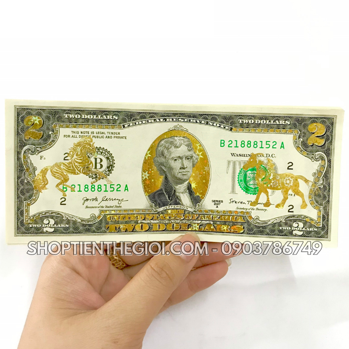 Tiền 2 USD in hình Con Ngựa 3D nhũ vàng 